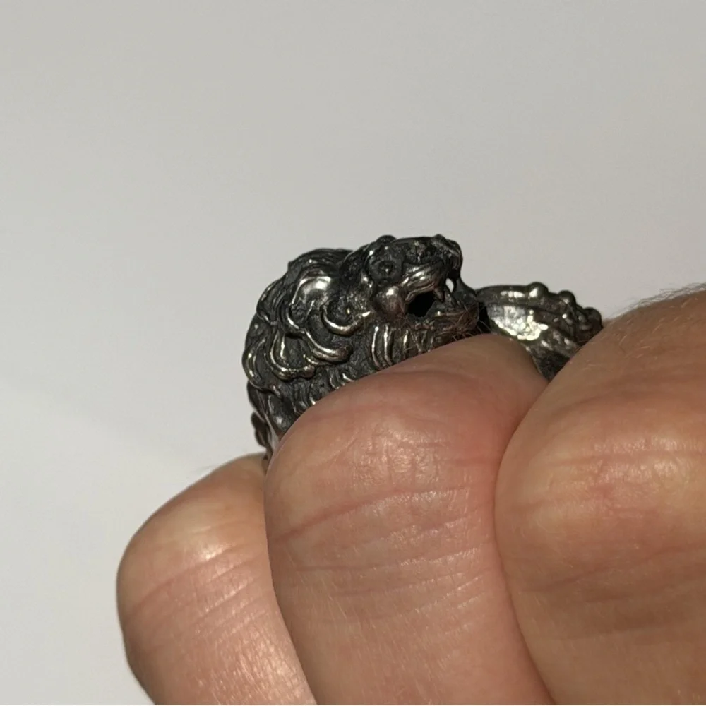 Vintage 925 Sterling Silver Lion Ring Adjustable 10.5g